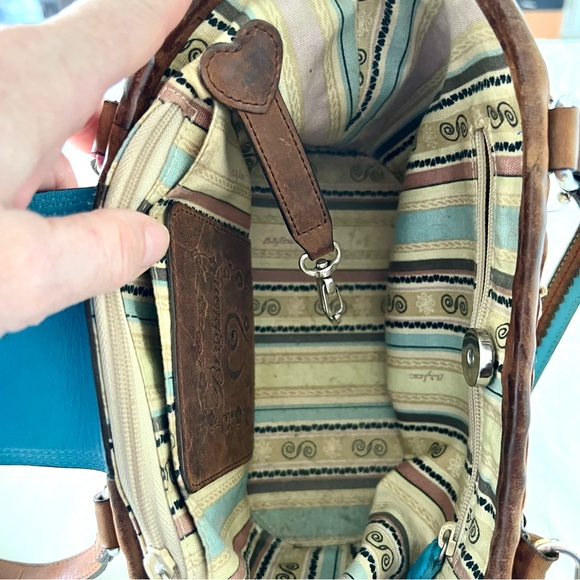 Brighton Straw Basket Weave and Leather Handbag W/Turquoise Trims. - Picture 7 of 8